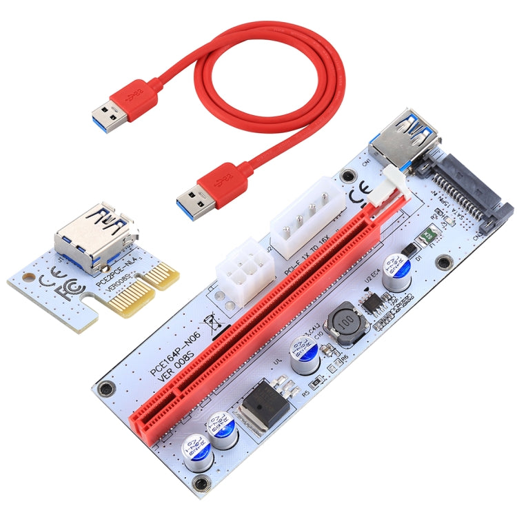 PCE164P-N06 VER008S Adaptador Extensor PCI-E USB 3.0 1x para 16x PCI-E com Cabo USB de 60cm, Porta de Alimentação SATA 15 Pinos + 6 Pinos + 4 Pinos, VER008S Vermelho