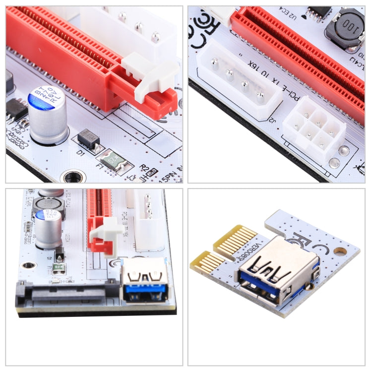 PCE164P-N06 VER008S Adaptador Extensor PCI-E USB 3.0 1x para 16x PCI-E com Cabo USB de 60cm, Porta de Alimentação SATA 15 Pinos + 6 Pinos + 4 Pinos, VER008S Vermelho