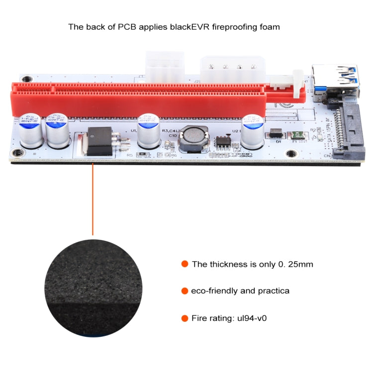 PCE164P-N06 VER008S Adaptador Extensor PCI-E USB 3.0 1x para 16x PCI-E com Cabo USB de 60cm, Porta de Alimentação SATA 15 Pinos + 6 Pinos + 4 Pinos, VER008S Vermelho