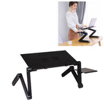 Suporte de secretária portátil ajustável em alumínio dobrável com ângulo de 360 graus com ventoinhas duplas CPU e tapete de rato para portátil / notebook, tamanho da secretária: 420mm x 260mm, 420 x 260mm