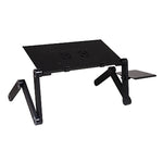 Suporte de secretária portátil ajustável em alumínio dobrável com ângulo de 360 graus com ventoinhas duplas CPU e tapete de rato para portátil / notebook, tamanho da secretária: 420mm x 260mm, 420 x 260mm