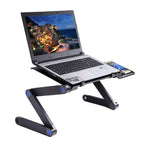 Suporte de secretária portátil ajustável em alumínio dobrável com ângulo de 360 graus com ventoinhas duplas CPU e tapete de rato para portátil / notebook, tamanho da secretária: 420mm x 260mm, 420 x 260mm