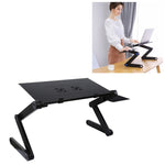 Suporte de secretária portátil ajustável em alumínio dobrável com ângulo de 360 graus com ventoinhas duplas CPU e tapete de rato para portátil / notebook, tamanho da secretária: 480mm x 260mm, 480 x 260mm