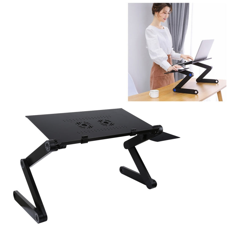 Suporte de secretária portátil ajustável em alumínio dobrável com ângulo de 360 graus com ventoinhas duplas CPU e tapete de rato para portátil / notebook, tamanho da secretária: 480mm x 260mm, 480 x 260mm