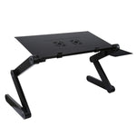 Suporte de secretária portátil ajustável em alumínio dobrável com ângulo de 360 graus com ventoinhas duplas CPU e tapete de rato para portátil / notebook, tamanho da secretária: 480mm x 260mm, 480 x 260mm