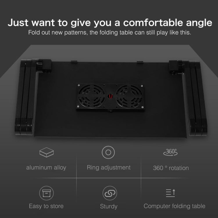 Suporte de secretária portátil ajustável em alumínio dobrável com ângulo de 360 graus com ventoinhas duplas CPU e tapete de rato para portátil / notebook, tamanho da secretária: 480mm x 260mm, 480 x 260mm