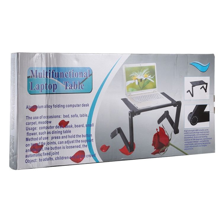 Suporte de secretária portátil ajustável em alumínio dobrável com ângulo de 360 graus com ventoinhas duplas CPU e tapete de rato para portátil / notebook, tamanho da secretária: 480mm x 260mm, 480 x 260mm