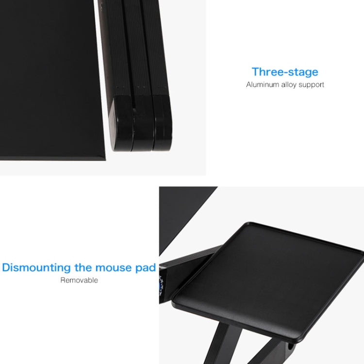 Suporte de secretária portátil ajustável em alumínio dobrável com ângulo de 360 graus com ventoinhas duplas CPU e tapete de rato para portátil / notebook, tamanho da secretária: 480mm x 260mm, 480 x 260mm