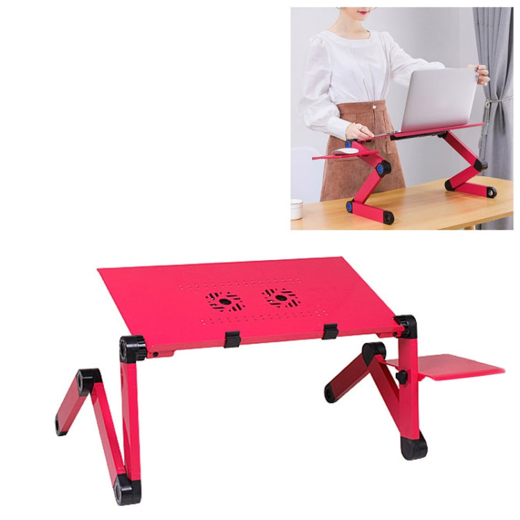 Suporte de secretária portátil ajustável em alumínio dobrável com ângulo de 360 graus com ventoinhas duplas CPU e tapete de rato para portátil / notebook, tamanho da secretária: 480mm x 260mm, 480 x 260mm