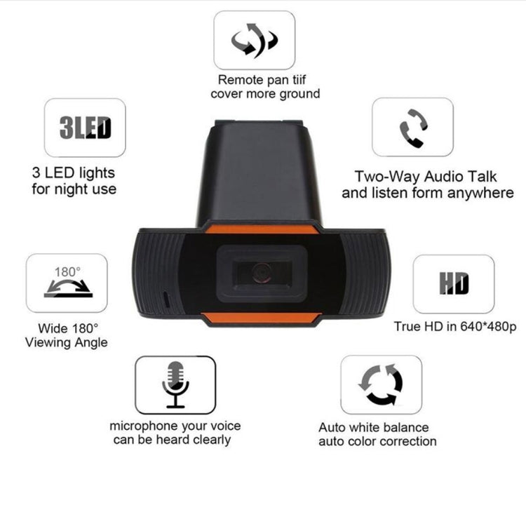 Webcam A870 480P Pixels HD 360 Graus USB 2.0 para PC com Microfone para Skype, Computador e Portátil, Comprimento do Cabo: 1,4m, A870 (Laranja), A870 (Preto)