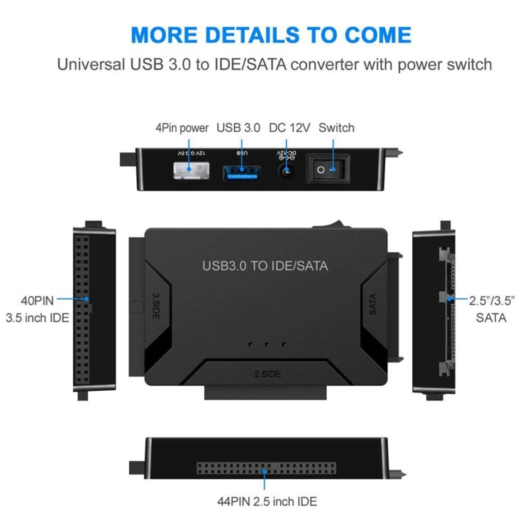 Cabo Adaptador Conversor USB 3.0 para SATA / IDE para Disco Rígido 2,5 polegadas / 3,5 polegadas SATA IDE, Comprimento do Cabo: 1m, US160