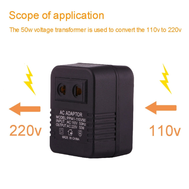 Adaptador de tomada de corrente AC 110V para 220V 50W, ficha EU/US para ficha US, 110V para 220V 50W