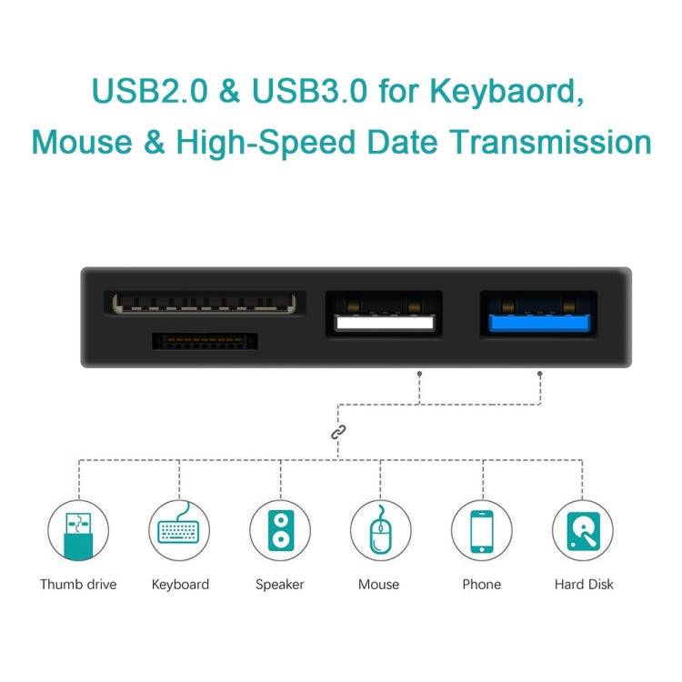 ROCKETEK RT-SGO727 HUB com Interface USB 3.0 + USB 2.0 + Micro USB para Microsoft Surface Go, com 2 Slots para Cartão TF e Cartão SD, RT-SGO727