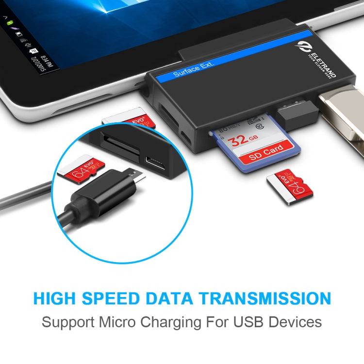ROCKETEK RT-SGO727 HUB com Interface USB 3.0 + USB 2.0 + Micro USB para Microsoft Surface Go, com 2 Slots para Cartão TF e Cartão SD, RT-SGO727