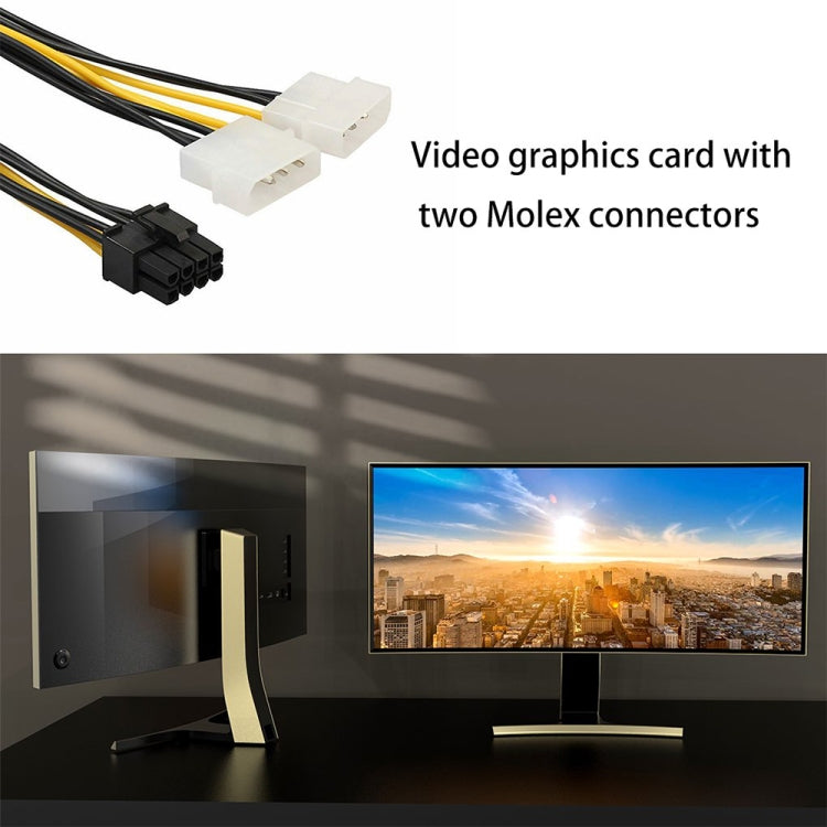 Cabo de alimentação para placa gráfica PCI Express em forma de Y de 18cm, 8 pinos para duplo Molex de 4 pinos, fêmea 8 pinos para macho duplo 4 pinos