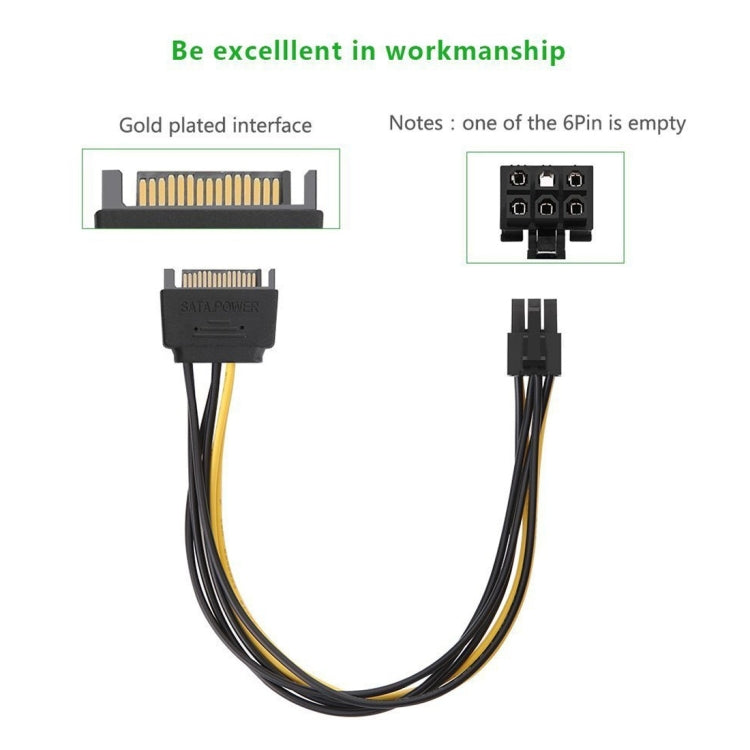 Cabo de alimentação SATA para placa gráfica PCI Express de 20cm, SATA 15 pinos para 6 pinos fêmea