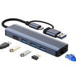 Estação de Acoplamento Multifuncional BYL-2208TU 5 em 2 USB + USB-C / Tipo-C para USB HUB Adaptador, BYL-2208