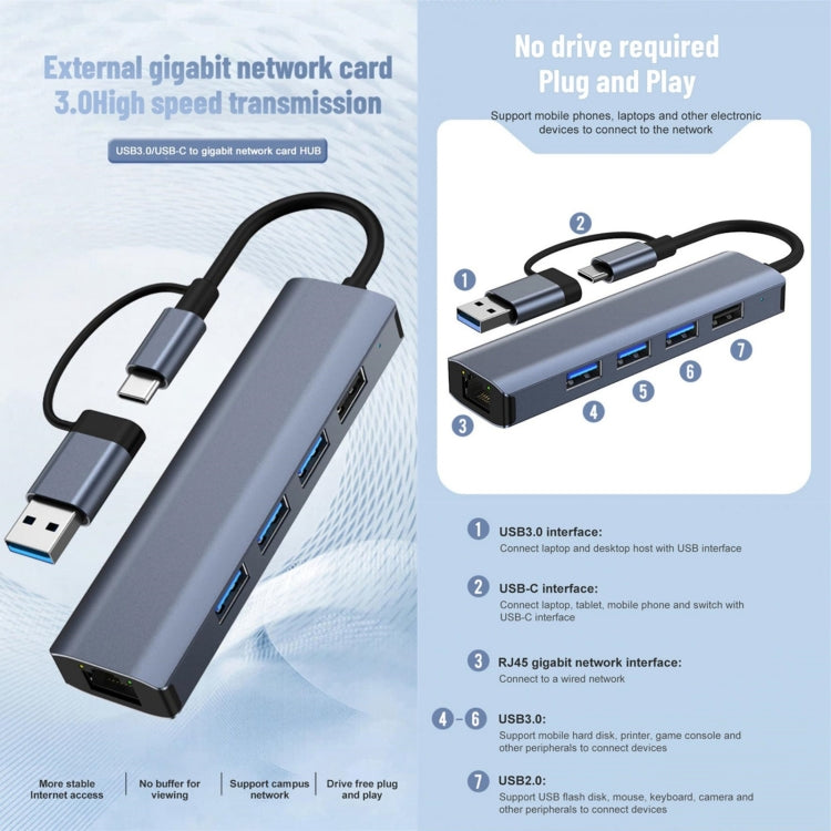 Estação de Acoplamento Multifuncional BYL-2208TU 5 em 2 USB + USB-C / Tipo-C para USB HUB Adaptador, BYL-2208