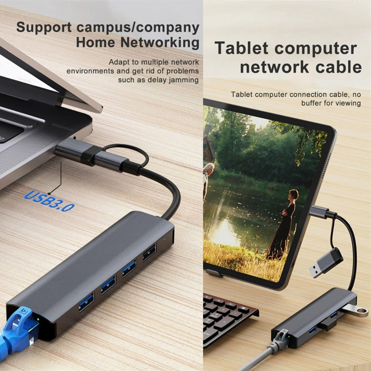 Estação de Acoplamento Multifuncional BYL-2208TU 5 em 2 USB + USB-C / Tipo-C para USB HUB Adaptador, BYL-2208