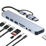 Estação de Acoplamento Multifuncional BYL-2218TU 8 em 1 USB + USB-C / Tipo-C para USB HUB Adaptador, BYL-2218TU