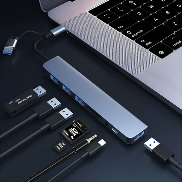 Estação de Acoplamento Multifuncional BYL-2218TU 8 em 1 USB + USB-C / Tipo-C para USB HUB Adaptador, BYL-2218TU