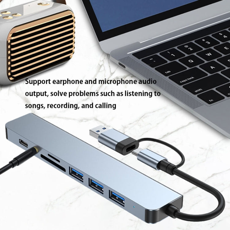 Estação de Acoplamento Multifuncional BYL-2218TU 8 em 1 USB + USB-C / Tipo-C para USB HUB Adaptador, BYL-2218TU