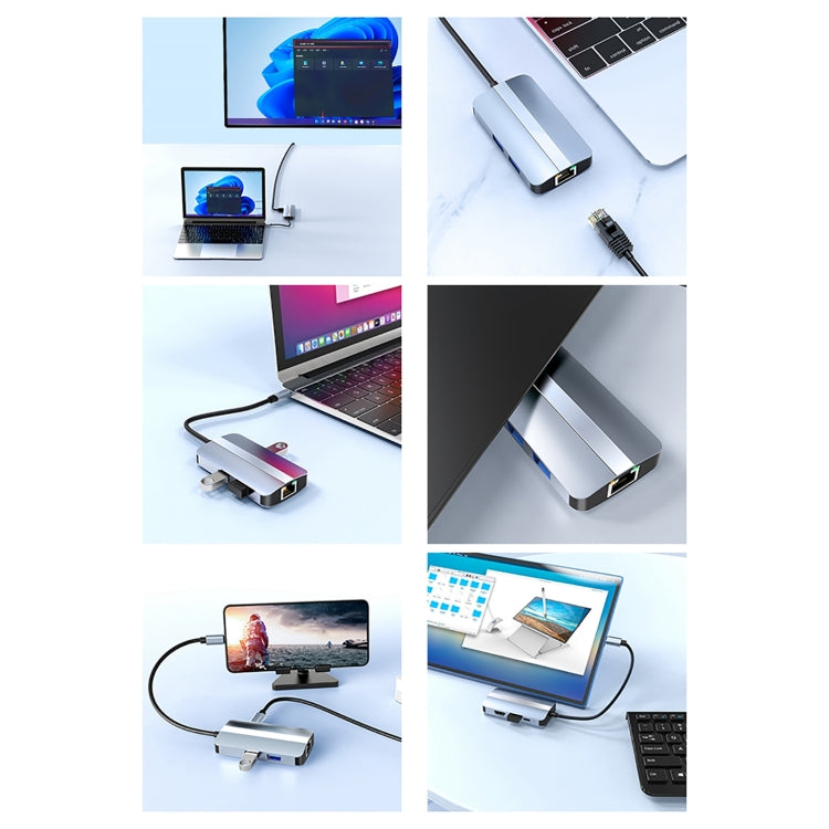 BYL-2203 Estação de Acoplamento Multifuncional HUB USB-C / Type-C para USB 6 em 1, BYL-2203