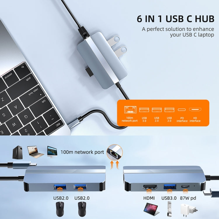 BYL-2203 Estação de Acoplamento Multifuncional HUB USB-C / Type-C para USB 6 em 1, BYL-2203