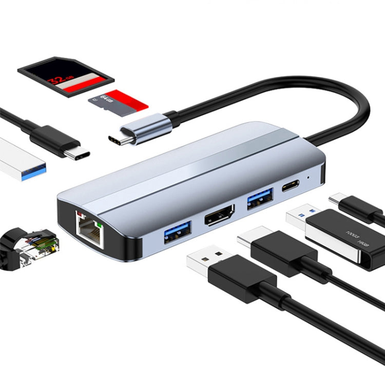 BYL-2206 Estação de Acoplamento Multifuncional HUB USB-C / Type-C para USB 9 em 1, BYL-2206