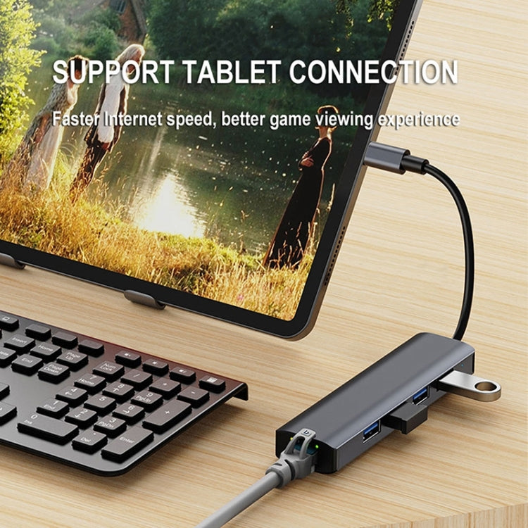 BYL-2302 Estação de Acoplamento Multifuncional HUB USB-C / Type-C para USB 5 em 1 com Porta de Rede 1000M, BYL-2302