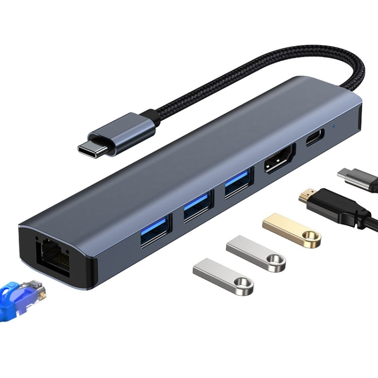 BYL-2210 Estação de Acoplamento Multifuncional HUB USB-C / Type-C para USB 6 em 1 com Porta de Rede 1000M, BYL-2210
