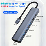 BYL-2210 Estação de Acoplamento Multifuncional HUB USB-C / Type-C para USB 6 em 1 com Porta de Rede 1000M, BYL-2210