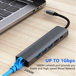 BYL-2210 Estação de Acoplamento Multifuncional HUB USB-C / Type-C para USB 6 em 1 com Porta de Rede 1000M, BYL-2210
