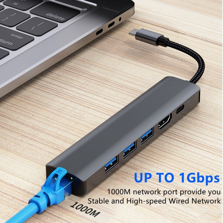 BYL-2210 Estação de Acoplamento Multifuncional HUB USB-C / Type-C para USB 6 em 1 com Porta de Rede 1000M, BYL-2210
