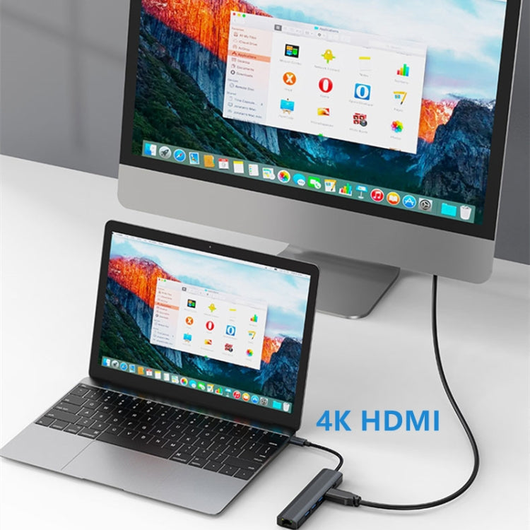 BYL-2210 Estação de Acoplamento Multifuncional HUB USB-C / Type-C para USB 6 em 1 com Porta de Rede 1000M, BYL-2210