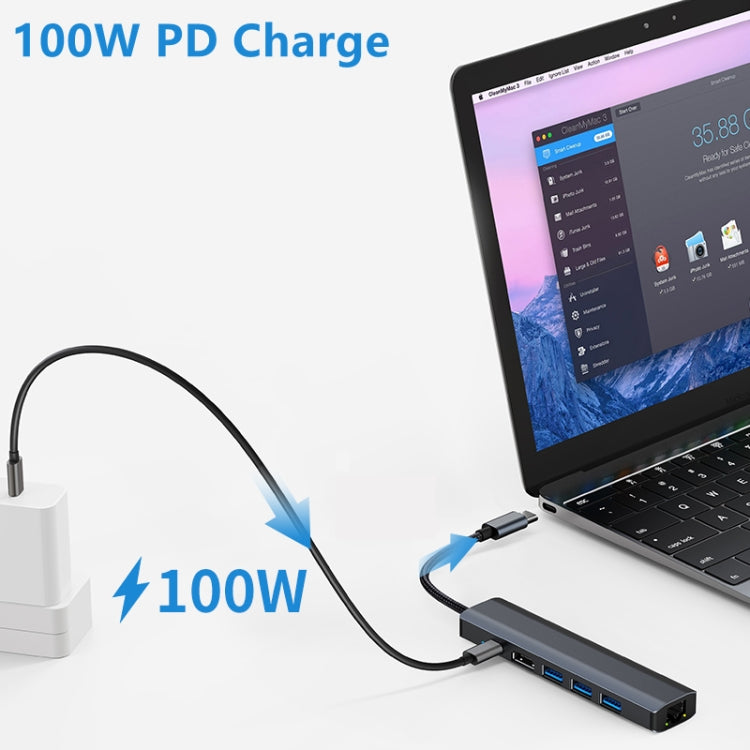 BYL-2210 Estação de Acoplamento Multifuncional HUB USB-C / Type-C para USB 6 em 1 com Porta de Rede 1000M, BYL-2210