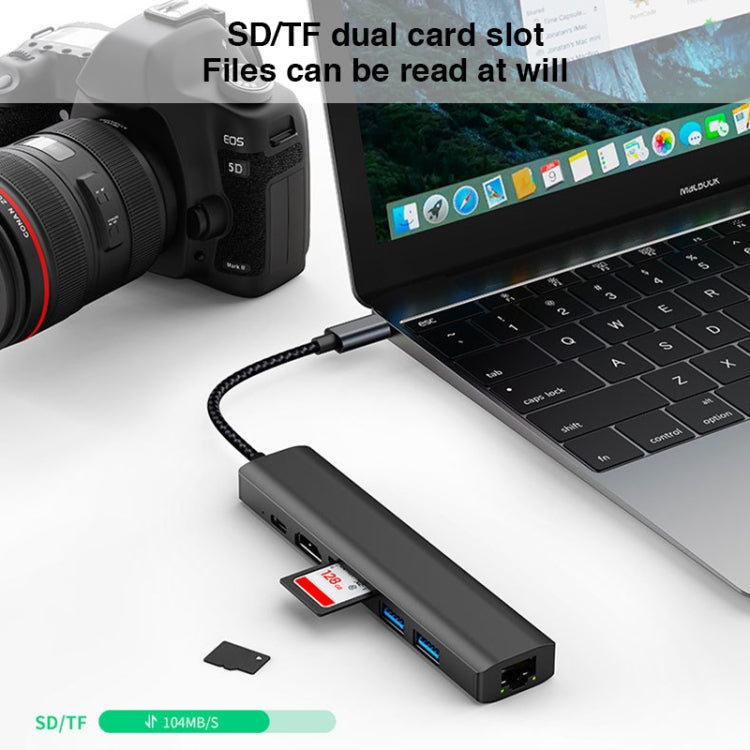 BYL-2303 Estação de Acoplamento Multifuncional HUB USB-C / Type-C para USB 7 em 1, BYL-2303