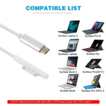 Cabo Adaptador Carregador de Energia com Interfaces USB-C / Tipo-C Macho para Surface Pro 7 / 6 / 5 da Microsoft / Surface Pro 4 / 3 / Microsoft Surface Go, Tipo-C para Microsoft Surface