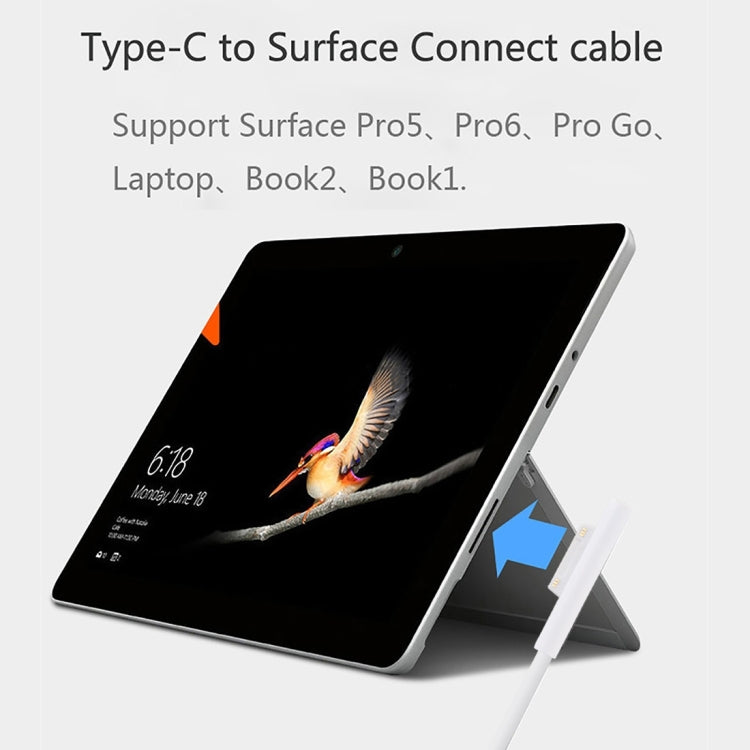 Cabo Adaptador Carregador de Energia com Interfaces USB-C / Tipo-C Macho para Surface Pro 7 / 6 / 5 da Microsoft / Surface Pro 4 / 3 / Microsoft Surface Go, Tipo-C para Microsoft Surface