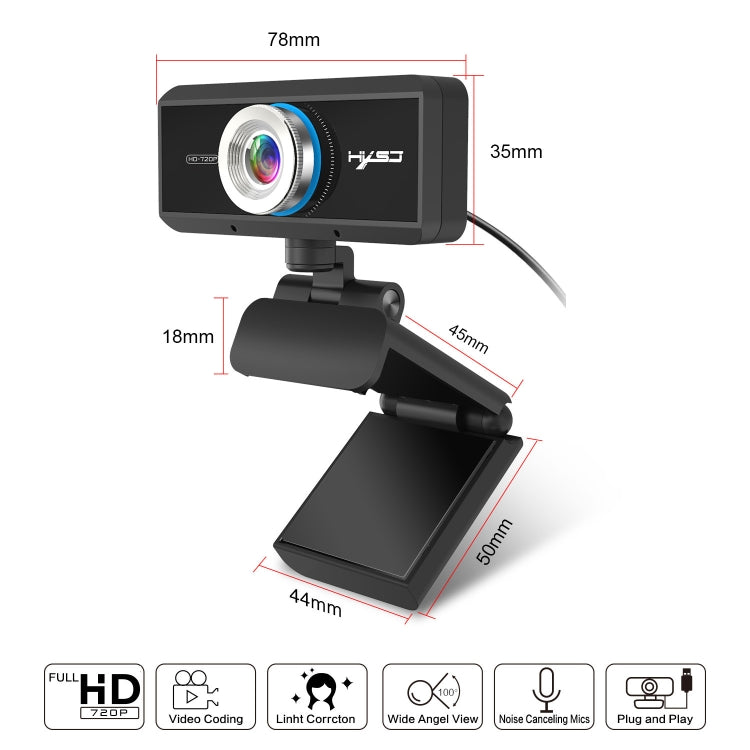 HXSJ S90 30fps 1 Megapixel Webcam HD 720P para Secretária / Portátil / Android TV, com Microfone Absorvente de Som de 8m, Comprimento do Cabo: 1,5m, S90