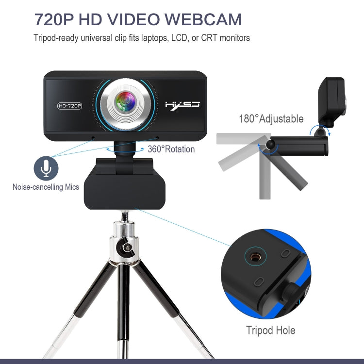 HXSJ S90 30fps 1 Megapixel Webcam HD 720P para Secretária / Portátil / Android TV, com Microfone Absorvente de Som de 8m, Comprimento do Cabo: 1,5m, S90
