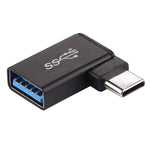 Adaptador de Ligações Tipo-C / USB-C Macho para USB 3.2 Fêmea com Ângulo de 90 Graus em Liga de Alumínio, Tipo-C Macho para USB 3.2 Fêmea