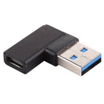 Adaptador de Ligações Tipo-C / USB-C Fêmea para USB 3.0 Macho com Ângulo de 90 Graus em Liga de Alumínio, Tipo-C Fêmea para USB 3.0 Macho