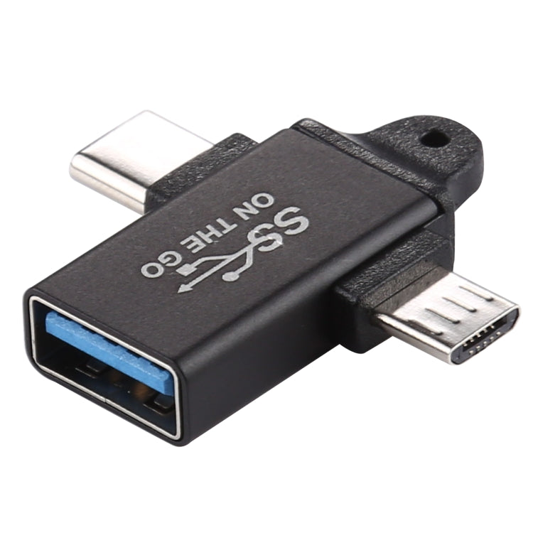 Adaptador de Ligações USB 3.0 Fêmea para Tipo-C / USB-C Macho + Micro Macho em Liga de Alumínio, USB 3.0 Fêmea para Tipo-C Macho + Micro Macho
