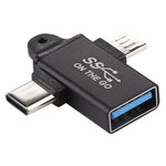 Adaptador de Ligações USB 3.0 Fêmea para Tipo-C / USB-C Macho + Micro Macho em Liga de Alumínio, USB 3.0 Fêmea para Tipo-C Macho + Micro Macho