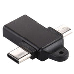 Adaptador de Ligações USB 3.0 Fêmea para Tipo-C / USB-C Macho + Micro Macho em Liga de Alumínio, USB 3.0 Fêmea para Tipo-C Macho + Micro Macho