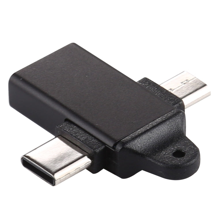 Adaptador de Ligações USB 3.0 Fêmea para Tipo-C / USB-C Macho + Micro Macho em Liga de Alumínio, USB 3.0 Fêmea para Tipo-C Macho + Micro Macho
