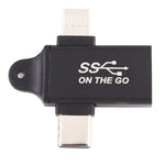 Adaptador de Ligações USB 3.0 Fêmea para Tipo-C / USB-C Macho + Micro Macho em Liga de Alumínio, USB 3.0 Fêmea para Tipo-C Macho + Micro Macho