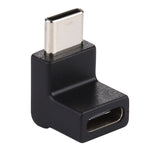 Adaptador de Ligações Tipo-C / USB-C Macho para Tipo-C / USB-C Fêmea com Ângulo de 90 Graus em Liga de Alumínio, Tipo-C Macho para Tipo-C Fêmea