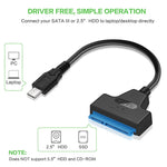 Cabo Conversor de Dados USB-C / Tipo-C 3.1 Macho para SATA (15 Pinos + 7 Pinos) HDD, Comprimento: 20cm, Tipo-C para SATA